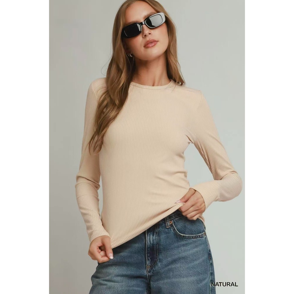 Umgee Brushed Rib Long Sleeve Top - Large